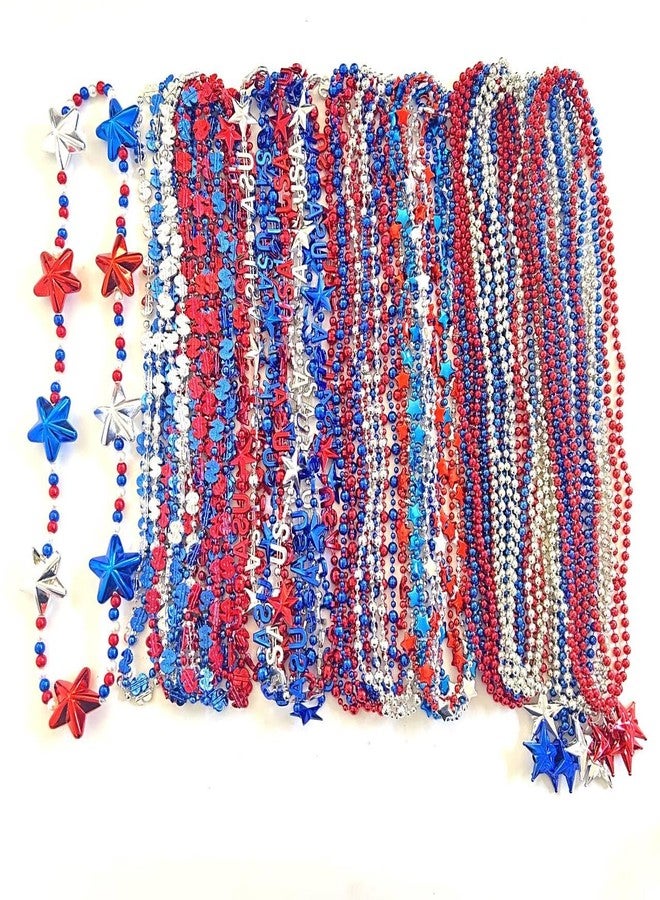 GZYSSL 82 Pcs 4th of July Beads Necklaces Red Blue White Independence Day Bead Necklaces Patriotic Memorial Day Parade Party Decorations - Image 1